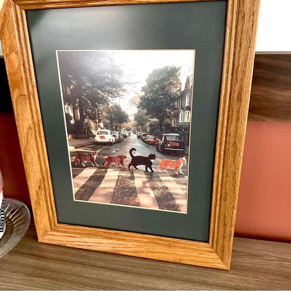 Abbey Road Cats The Beatles Album Parody Canvas Art Print Framed & Matted 1970’s